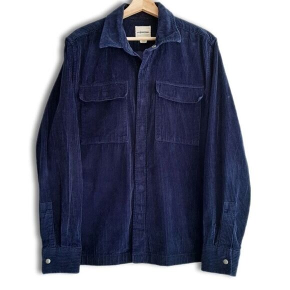 AE AMERICAN EAGLE Rib Corduroy Snap Button Shirt Jacket Blue Men's Sz M - Picture 1 of 11